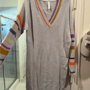 Anthropologie Gray Midi Dress with Multicolor Stripes